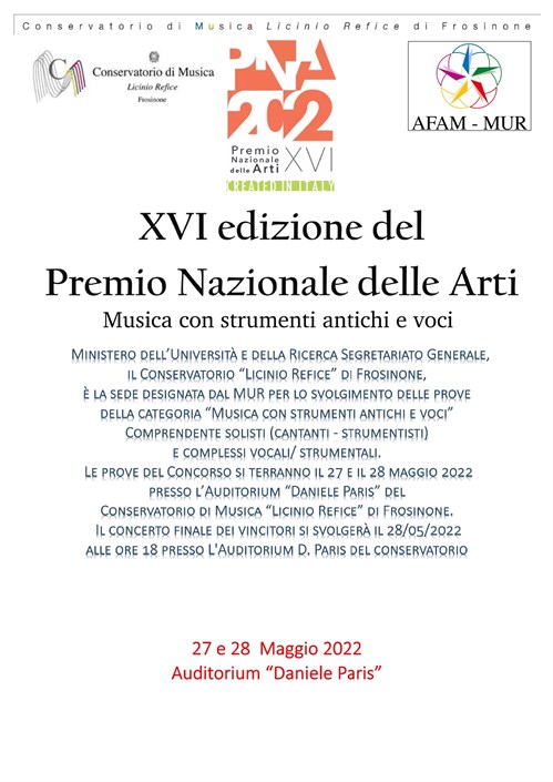 XVI edizione del Premio Nazionale delle Arti