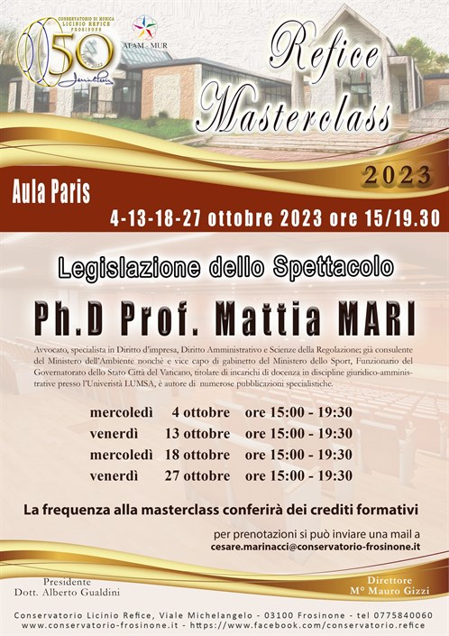 MASTERCLASS DI LEGISLAZIONE E DIRITTO DELLO SPETTACOLO