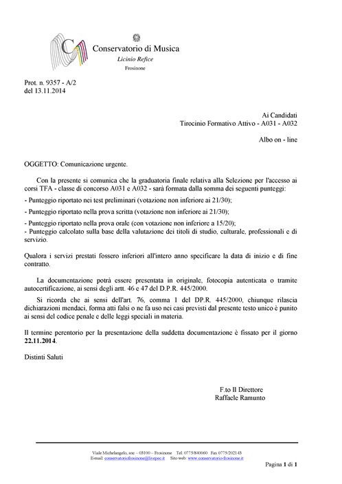 Comunicazione TFA A031-A032