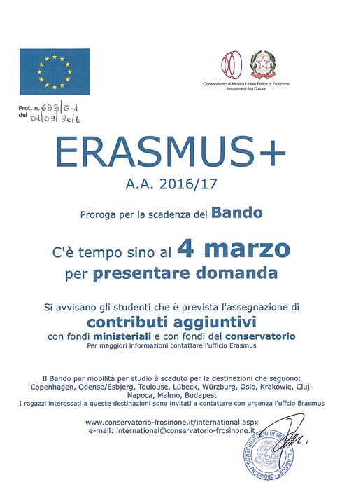 Erasmus+ NUOVA SCADENZA BANDO