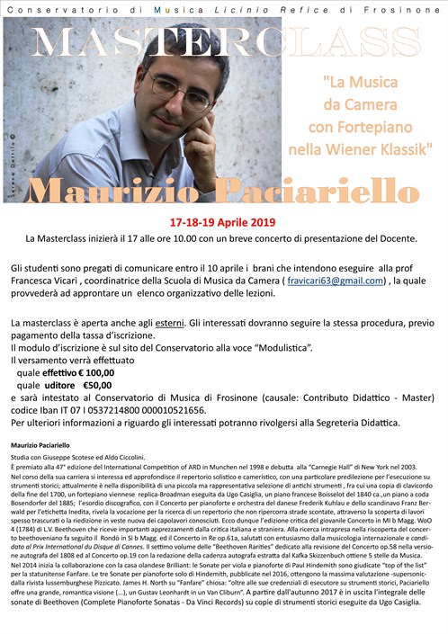 Masterclass "La musica da camera con Fortepiano nella Wiener Klassik"