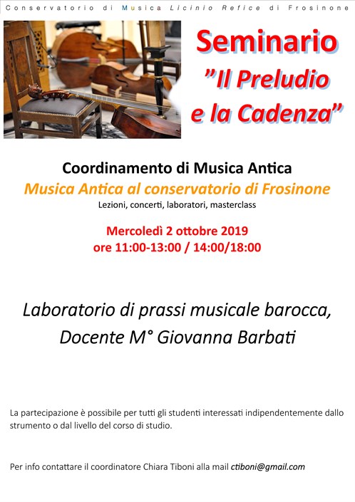 Seminario "Il Preludio e la Cadenza" coord.Musica Antica