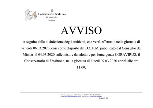 AVVISO per Emergenza Coronavirus