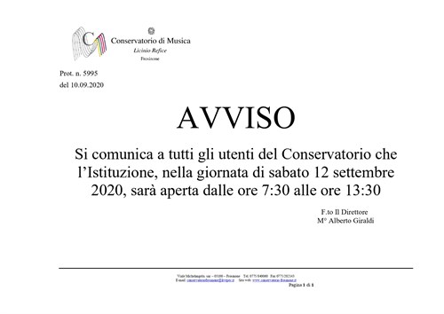 COMUNICAZIONE ORARIO ANTIMERIDIANO PER SABATO 12 SETTEMBRE 2020_page-0001